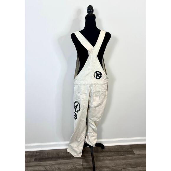 We the Free Ziggy Harmony Overalls in Off White Medium Denim Printed Pockets - Picture 3 of 7